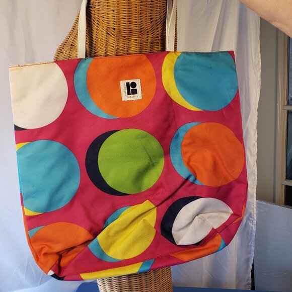 Estee Lauder Pink Circles Canvas Beach Tote Bag with White Handles - Picture 1 of 5